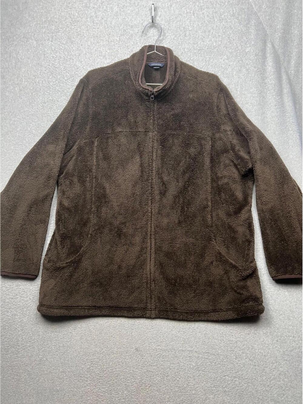 Lands End Fleece Sweater Womens Plus 2X Brown Long Sleeves Casual Winter
